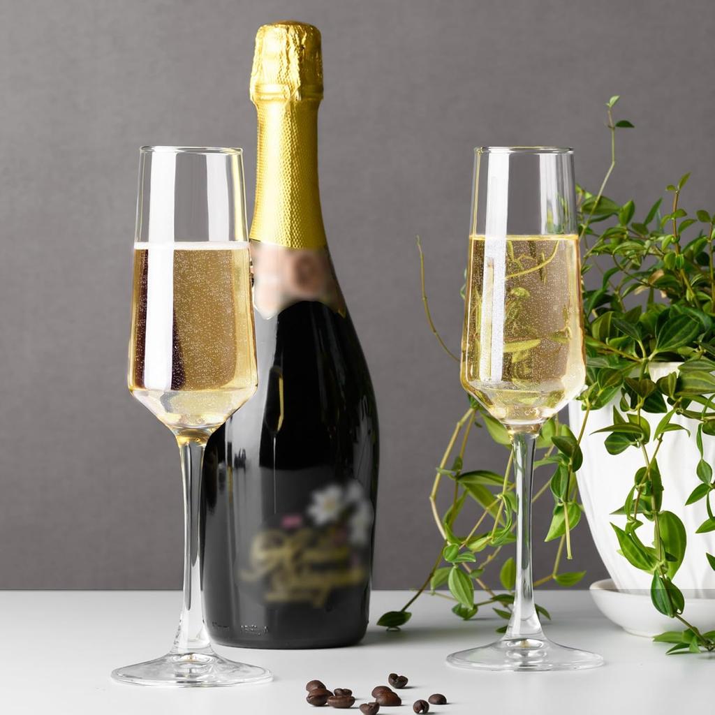 Champagne Flutes Set of 2, 8.5oz Clear Elegant Glasses for Wedding, Birthday, Christmas Gift