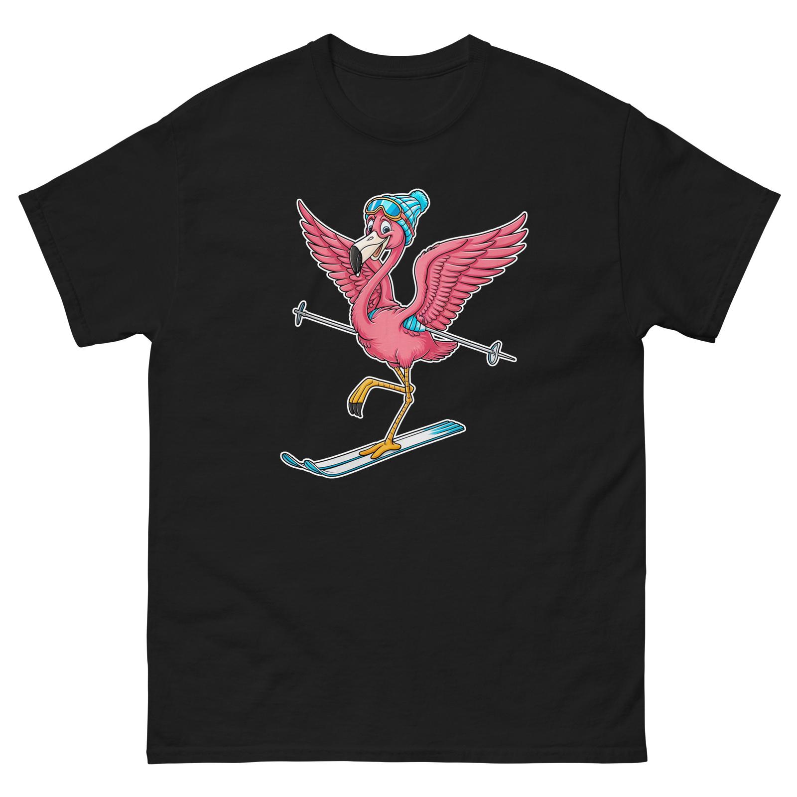 Flamingo Skiing Skier Fun Cartoon Ski Shirt T-Shirt M