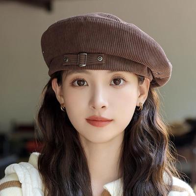 Beret w stylu brytyjskim, casual, z dużą główką, na wiosnę i jesień - damski, wszechstronny trend modowy, wyszczuplający wygląd