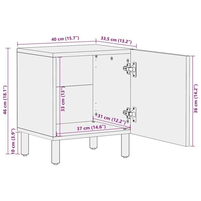 VidaXL Bedside Table Black 40x33.5x46 Cm Solid Raw Mango Wood, Bedside Cabinet, Bedroom Furniture, Table 4018624