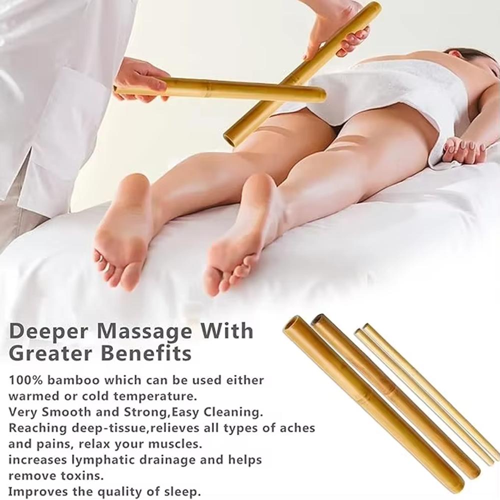 Bamboo Guasha Massage Stick Natural Bamboo Massage Stick Set Wood Therapy Anti-Cellulite Pain Relief Scraping Massager Relaxtion