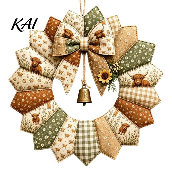 Pastoral Style Home Decoration DIY Patchwork Garland Crafting Kit, Retro Floral Fabric Set with Bells Spring Seasonal Door Ornament And Simulated