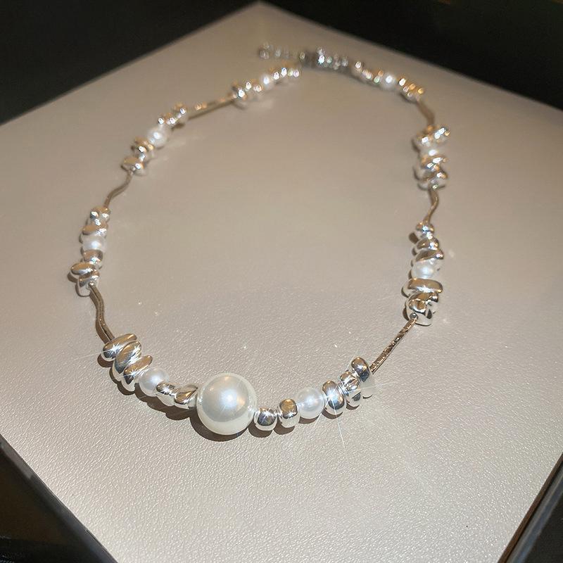 Irregular Broken Silver Pearl Necklace Bracelet For Women Girls Temperamental Geometric Jewelry Gift