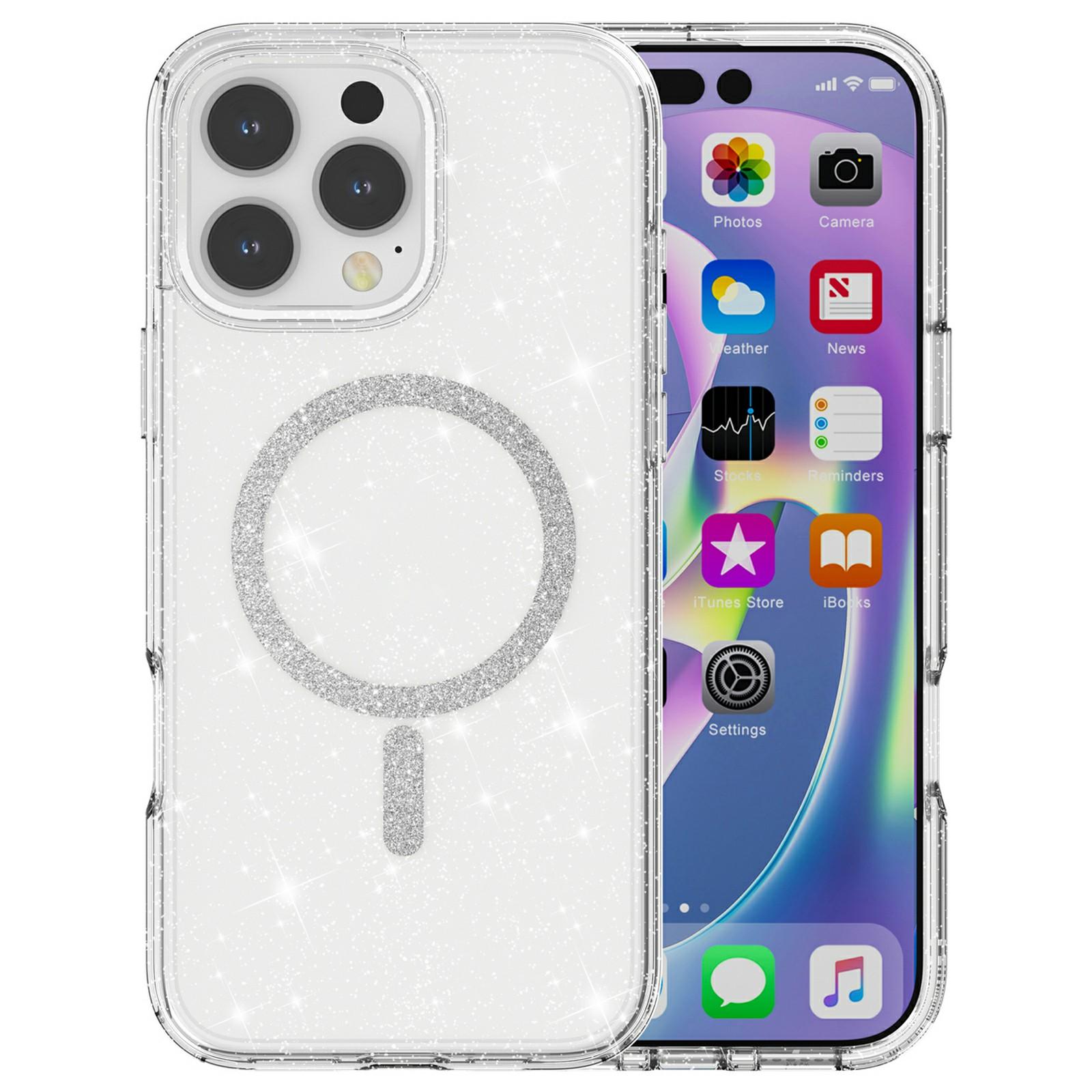 

For iPhone 16 Pro Phone Case Compatible with MagSafe Glitter PC+TPU Hybrid Shockproof Cover White