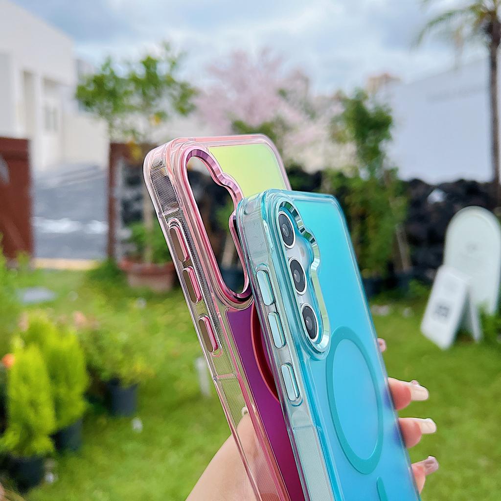 Fashion Laser Gradient Shockproof Magnetic Case For Samsung S25 S24 S23 Ultra Plus S25 Edge A56 A36 A26 A16 Magsafe Cover Coque