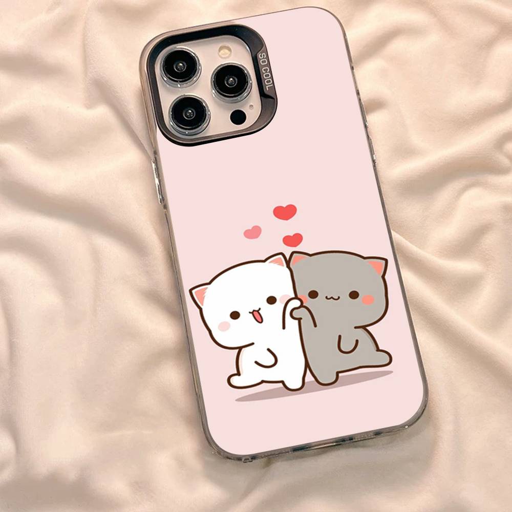 Cartoon Cute Cats Phone Case For iPhone 17 16 15 14 11 12 13 Pro Max Plus Pro Colored Silver Cover
