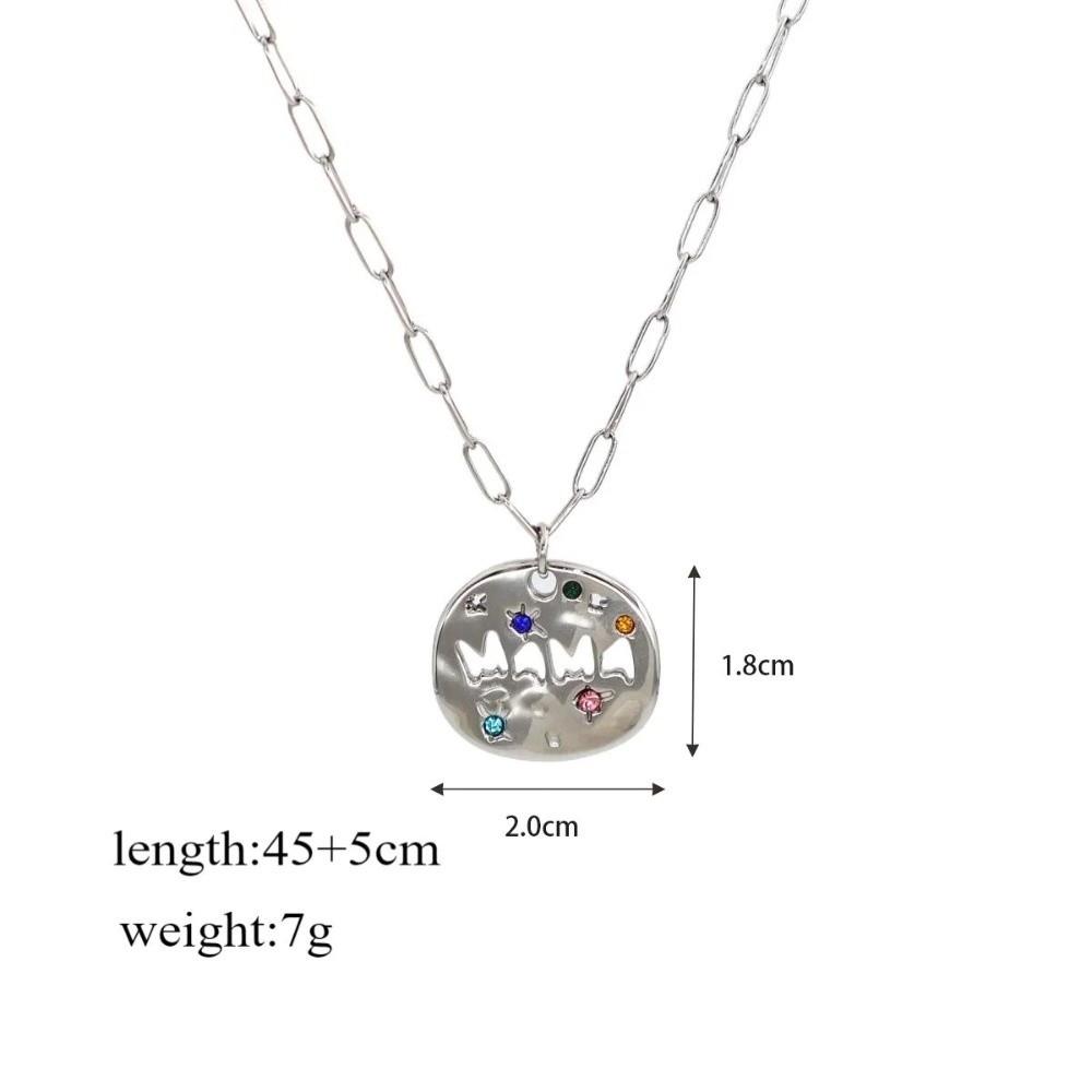 Colorful Full Zircon Guardian Pendant Necklace Stainless Steel Pendant Necklace  For Grandma