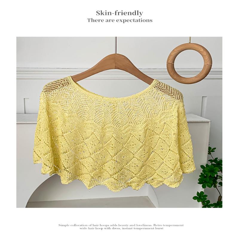 Ladies Knitted Ice Silk Shawl Summer Lightweight Hollow Out Design Fashionable Sequin Shoulder Cover Head Over Shoulder Wrap