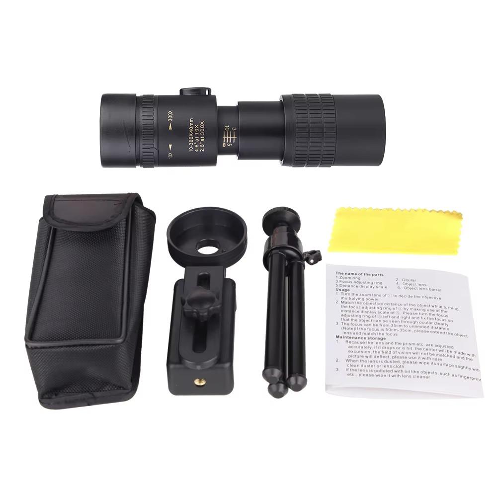Monocular Telescope Long Range With Smartphone Holder And Tripod 10-300x40mm For Outdoor Bird Watching