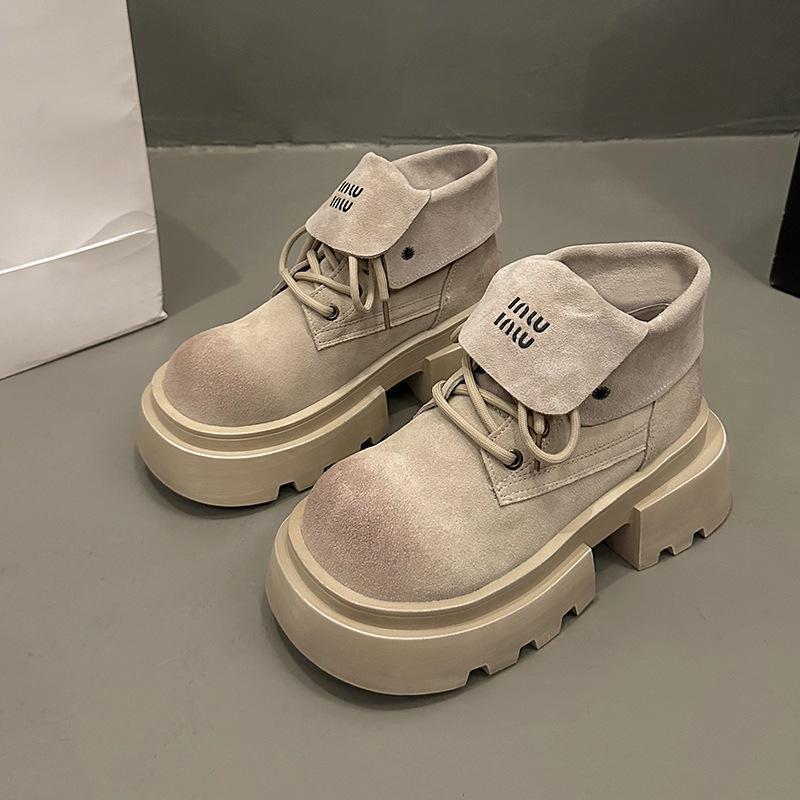 Summer Women's Single Boots Autumn and Winter New Thick-soled Heightening Small Locomotive Boots British Style Short Boots