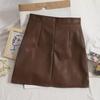 Women's High Waist Slit Pleated PU Mini Skirt - Slimming A-Line, Anti-Exposure, Hip-Hugging