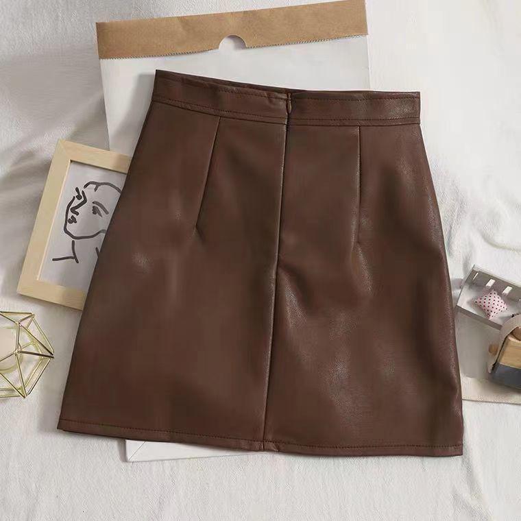 Women's High Waist Slit Pleated PU Mini Skirt - Slimming A-Line, Anti-Exposure, Hip-Hugging