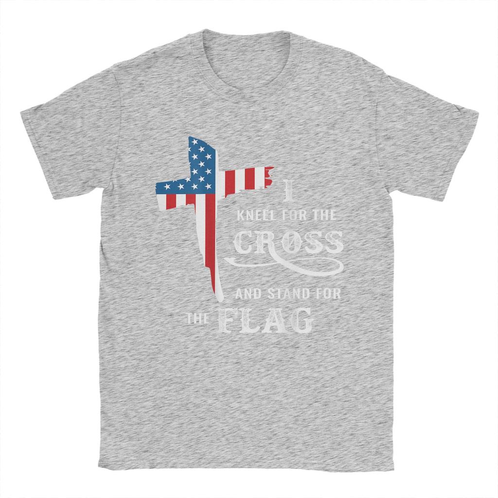Novelty Stand For The Flag Kneel For The Cross T-Shirt Men Pure Cotton T Shirt Veteran's Day Short Sleeve Tee Shirt Merchandise