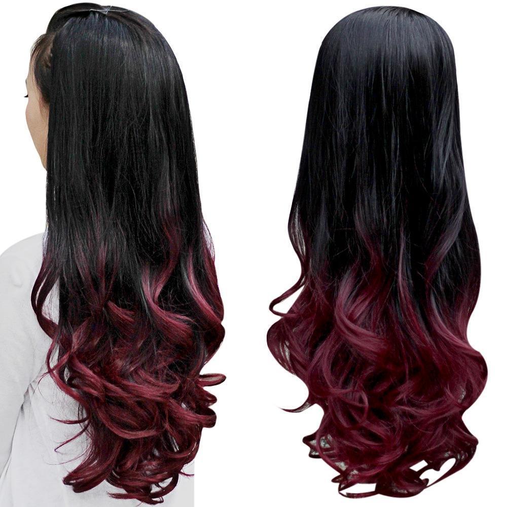 Peruci pentru Femei Lungi Crețe Ondulate Jumătate de Păr Rezistente la Căldură Culoare Gradient Stil Premium de Frumusețe