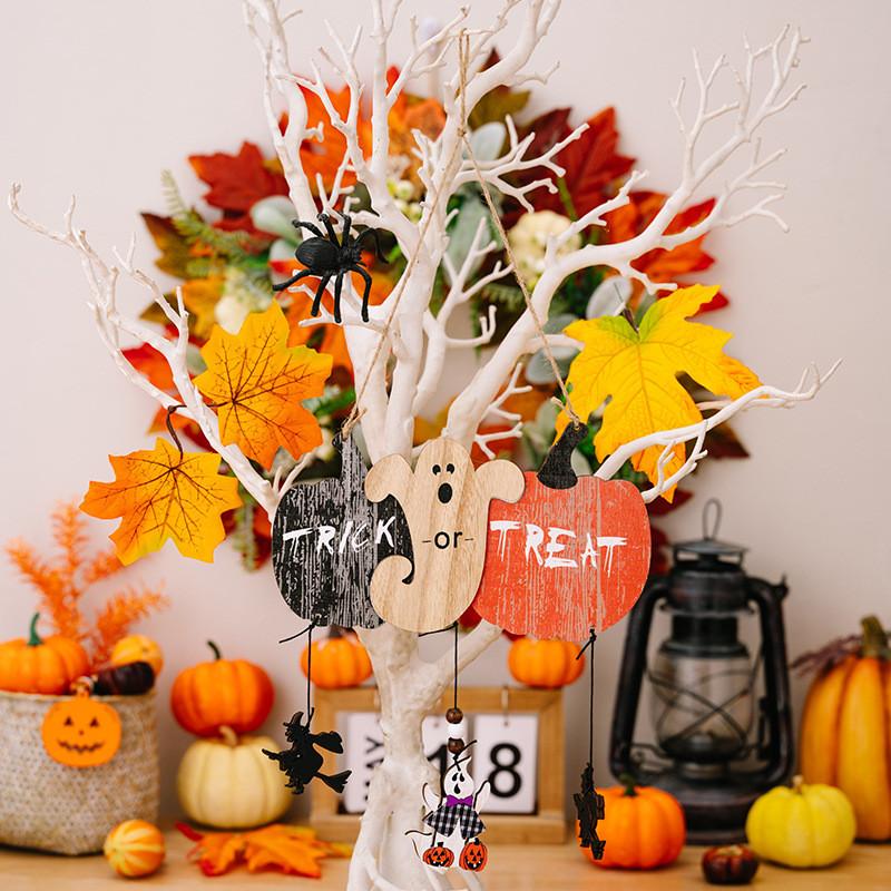 

Хэллоуин Деревенские Деревянные Украшения с Тыквами Летучими Мышами и Привидениями для Вечеринок Creative Ghost Pendant