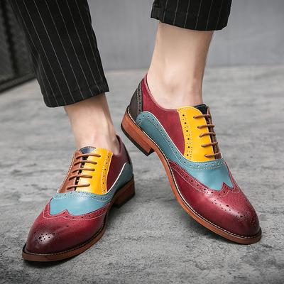 Herren Klassische Retro Farbabstimmung Derbys Casual Street Style Brogues Leder Party Kleid Hippie Schuhe Große Größe