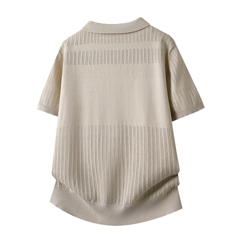 Lapel Ice Silk Short-sleeved Polo Shirt Knitted Short-sleeved Polo Shirt T-shirt Men's Casual Loose Shirt Top