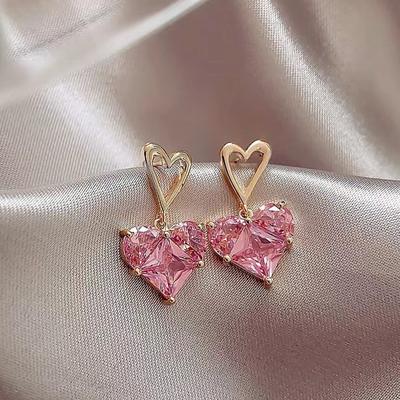 Sturdy Alloy Drop Earrings with Heart Designs and Elegant Zirconia for Fashionable Women Stylish Outfits Daily Use