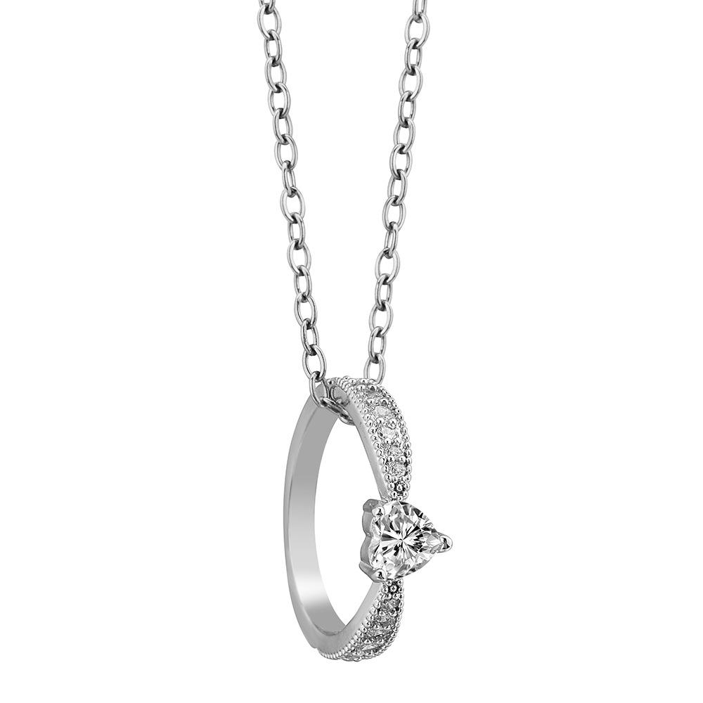 

18k Exquisite Gold Titanium Steel Heart Pendant Necklace With Accent For Women Platinum Ring
