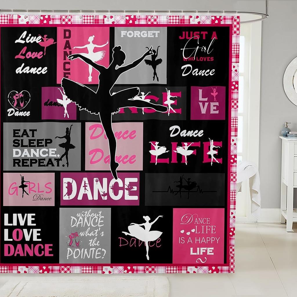 Manfei Kids Dance Shower Curtains Ballet Dance Theme Waterproof Bath Curtains with 12 Hooks Suits for Bathtub, Ballet Princess Dancer Bathroom