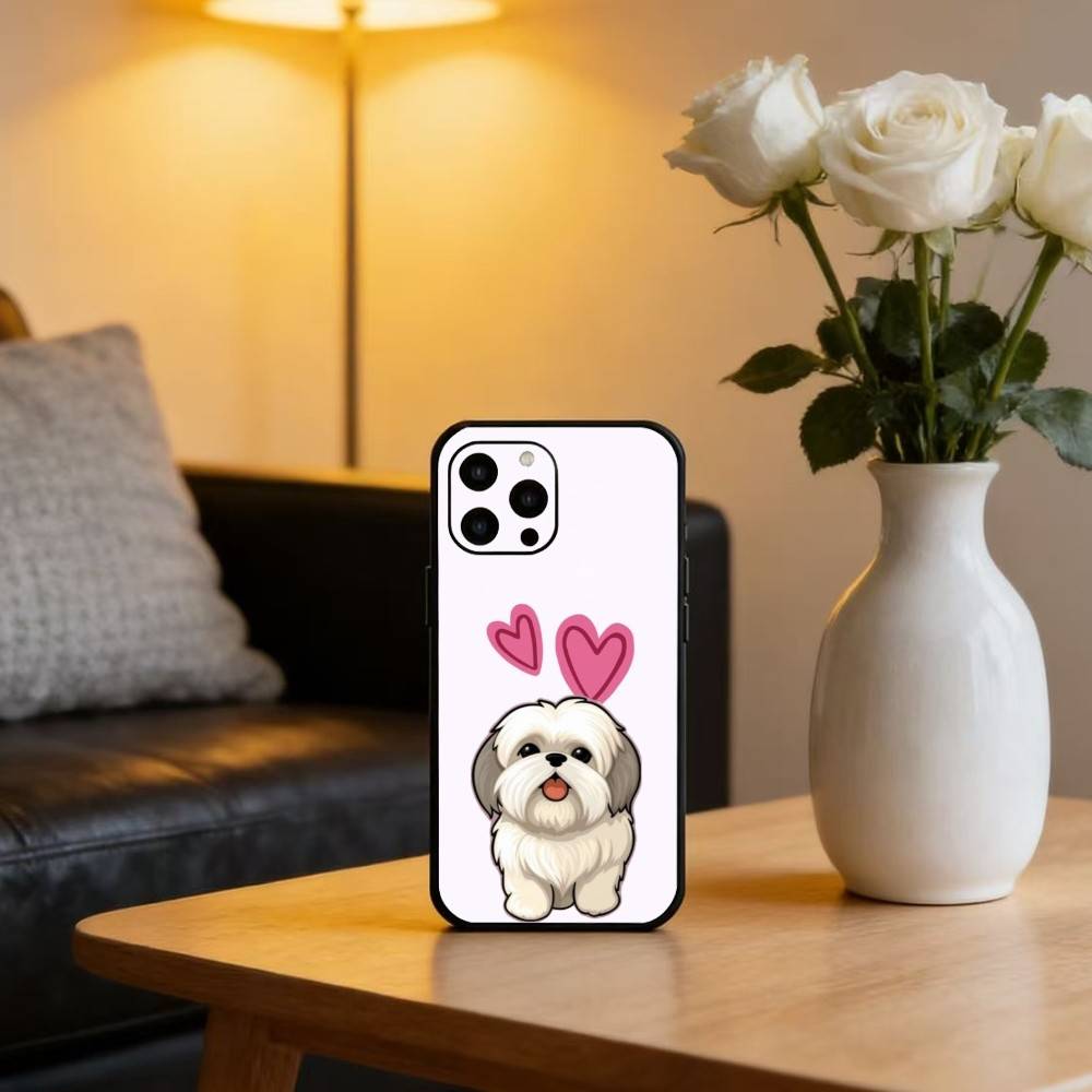 Cartoon cute Shih Tzu Dog Phone Case For iPhone 16,15,14,13,12,17,Pro Max,Plus Silicone Black Case