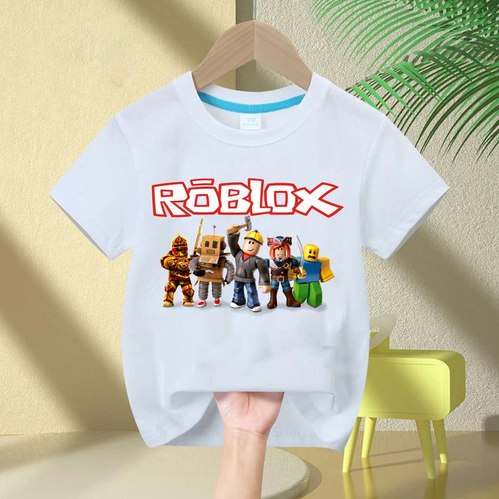 Parent Child Roblox Pure Cotton T-shirt - Short Sleeved Round Neck Cartoon Printed T-shirt Casual