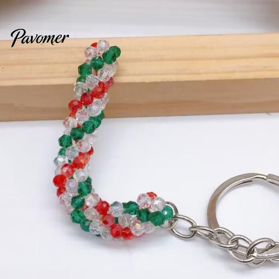 Beaded Key Holder Handmade Christmas Keychain, Xmas Tree Wreath Gift Box Bell Backpack Charm Santa Keyring, Hanging Decor for Party Favors