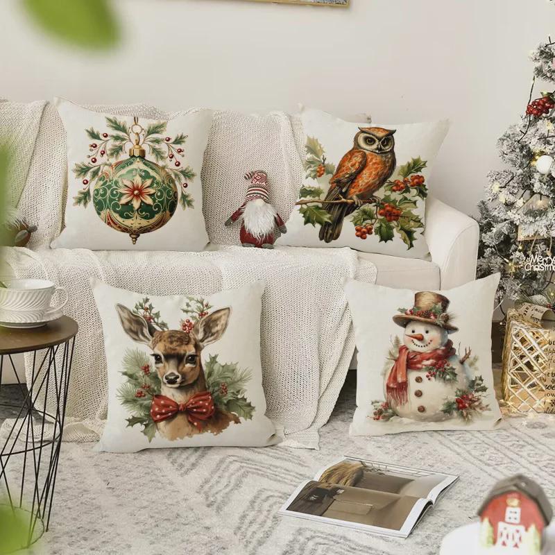 Linen Snowman Christmas Pillowcase for Sofa Decoration