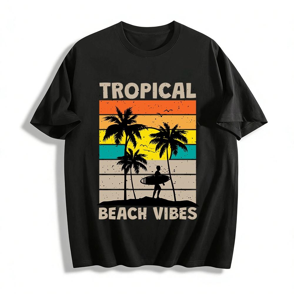 Tropical Beach Vibes Coconut Tree Surf Graphic Casual Tee Pure cotton T-shirt XXS