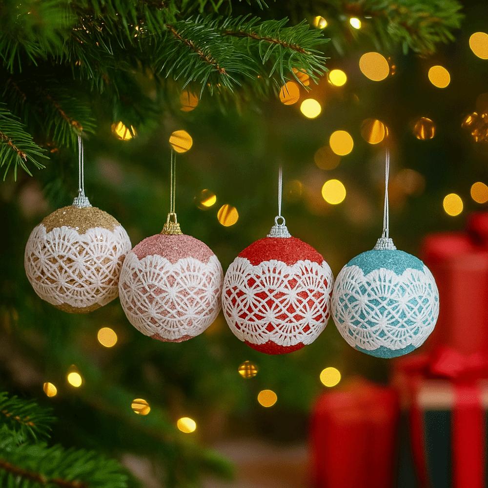 4Pcs Reusable Lace Appliques Christmas Ball 8cm Christmas Decoration Balls  Party