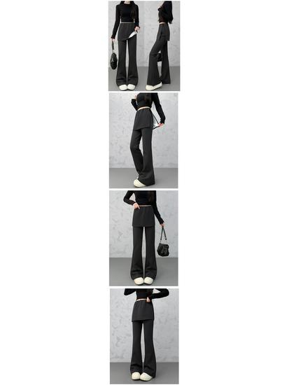 Women's High-Waisted Wide-Leg Flared Pants, Slimming Drapey Casual Look