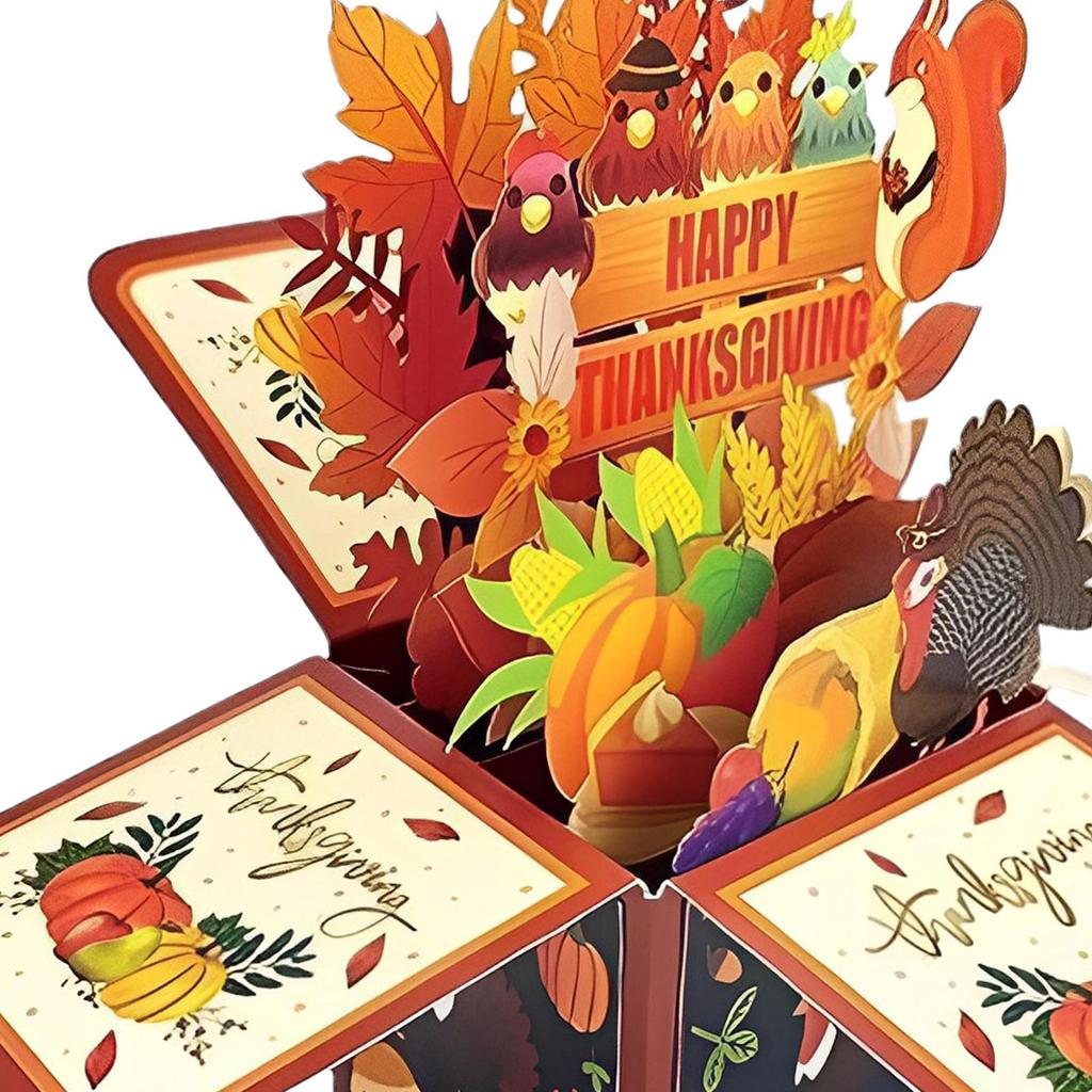 Thanksgiving Popup Card, 3D Greeting Gift Fall Decorative Happy Card for