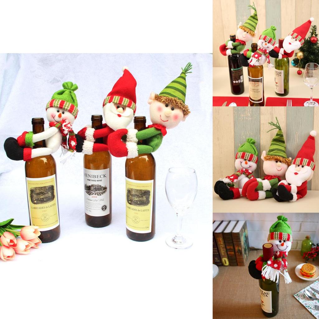Charming Christmas Home Decoration Santa Snowman Wine Bottle Cover Set For Festive Celebrations