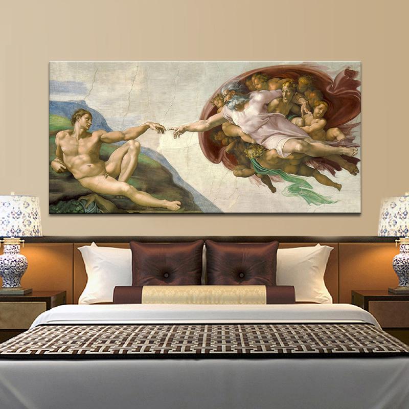 Afresco do Teto da Capela Sistina de Michelangelo, Criação de Adão Impressão em Poster em Tela Arte de Parede Imagem para Decoração de Sala de Estar