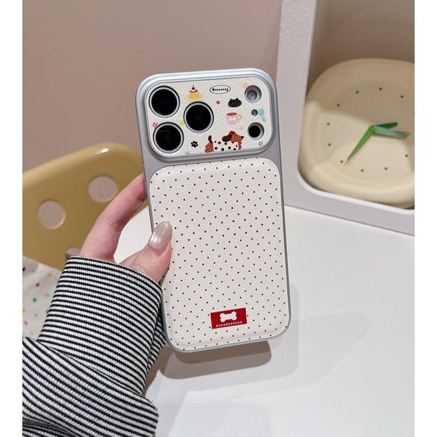 Cartoon polka dots are suitable for iPhone17promax mobile phone case Apple 16pro new 15pro niche leather pattern