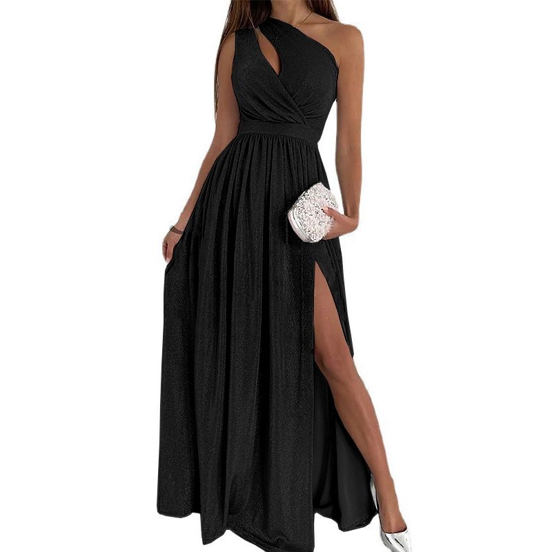 

Dress Silver Crossbody Sleeveless Silm High Waist Velvet Sexy Cutout Split Dress Long Dress for Women Dress Black XL