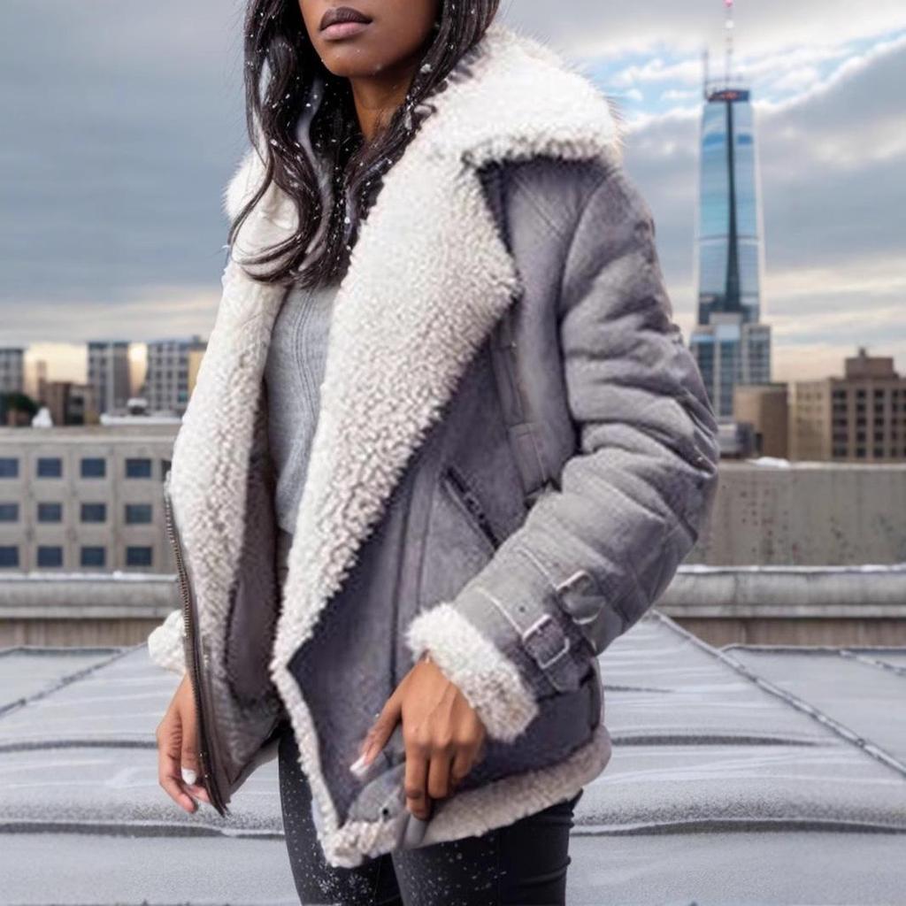 Damen Lammwolle Wildleder Motorradjacke mit Reversfell