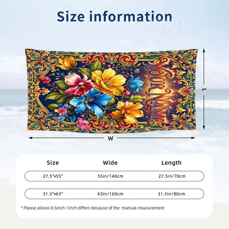 Floral Garden Theme Beach Towel Personalized Custom Name & Text Soft Quick Dry Beach Towel for Swimming Travel