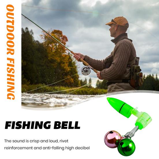 Fishing Rod Bait Alarm Bell with LED Light Dual Ring Bells Fishing Bite