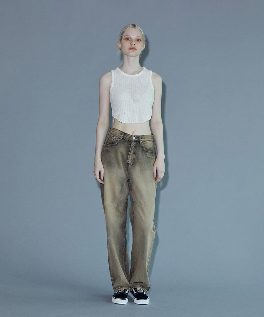 PINBLACK Vintage Washed Denim Pants Beige