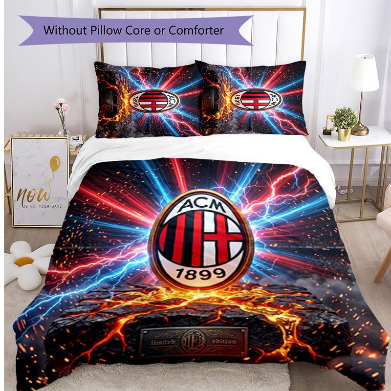 AC Milan Pattern Printed 3PCS Bedding Set Soft Skin-Friendly Washable Duvet Cover & Pillowcases Set All Season Bedroom