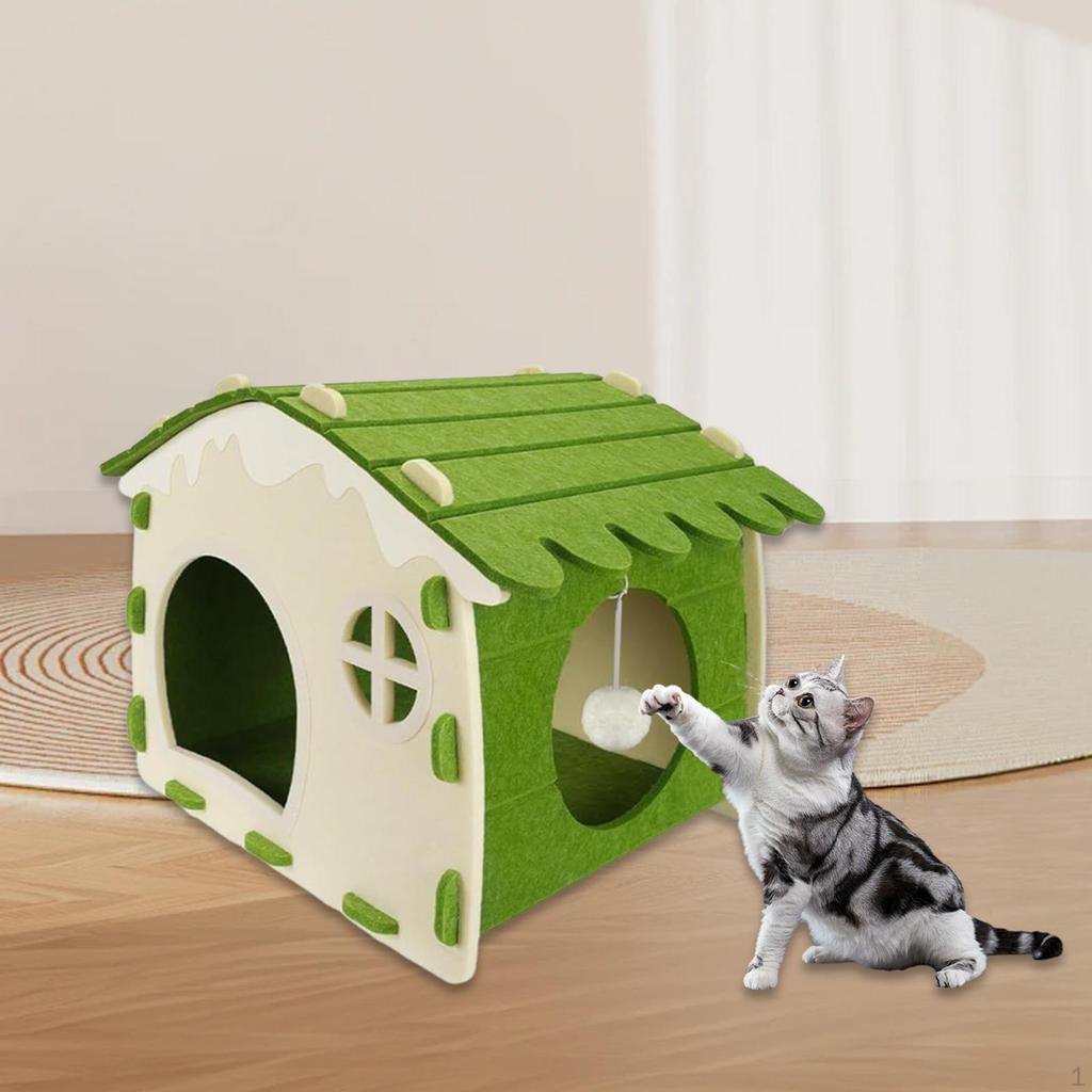Cat House Enclosed Bed Kitten Shelter Cave Scratch Resistance with Air Vent Window for All