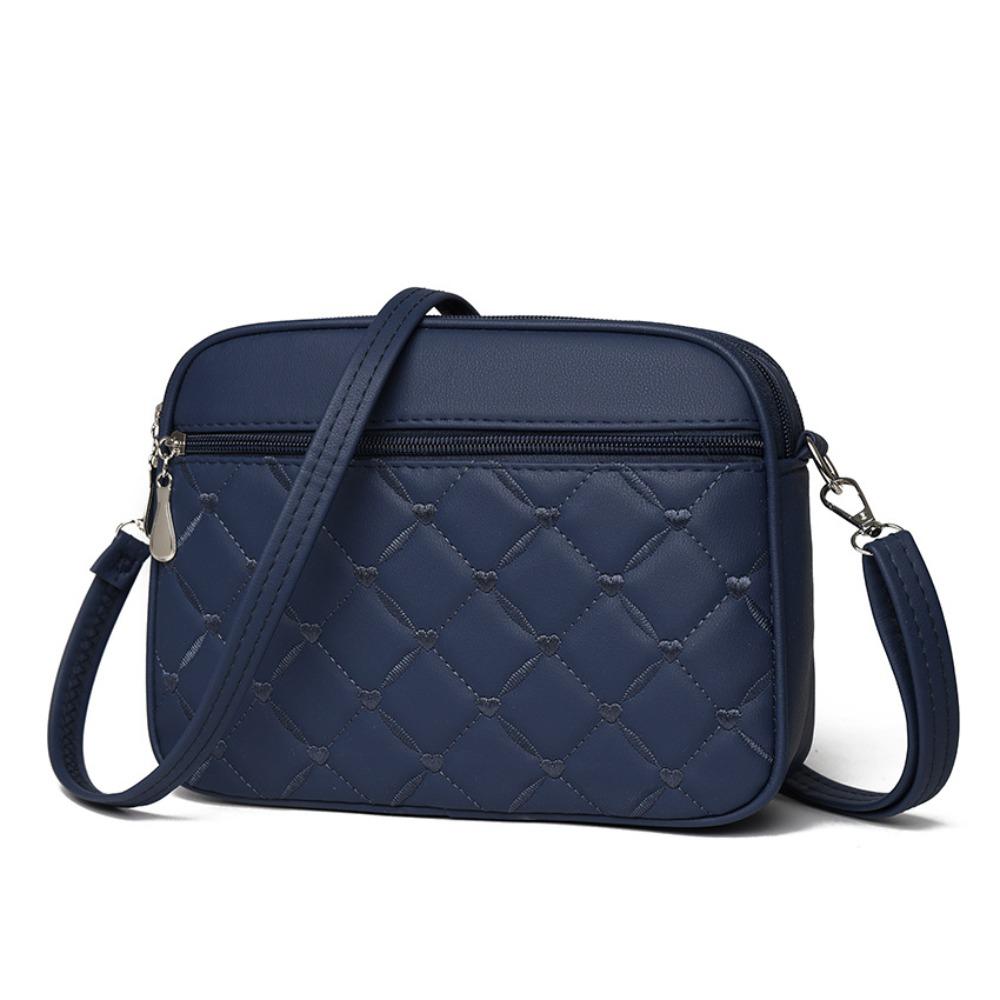 PU Leather Crossbody Bag Heart-shaped Embroidery Zipper Messenger Bag Solid Color Small Square Bags for Women Ladies