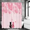 Valentine's Day Black Pink Cat Pink Love Shower Curtain, Bathroom Decorative Shower Curtain, Waterproof Shower Curtain with Ho