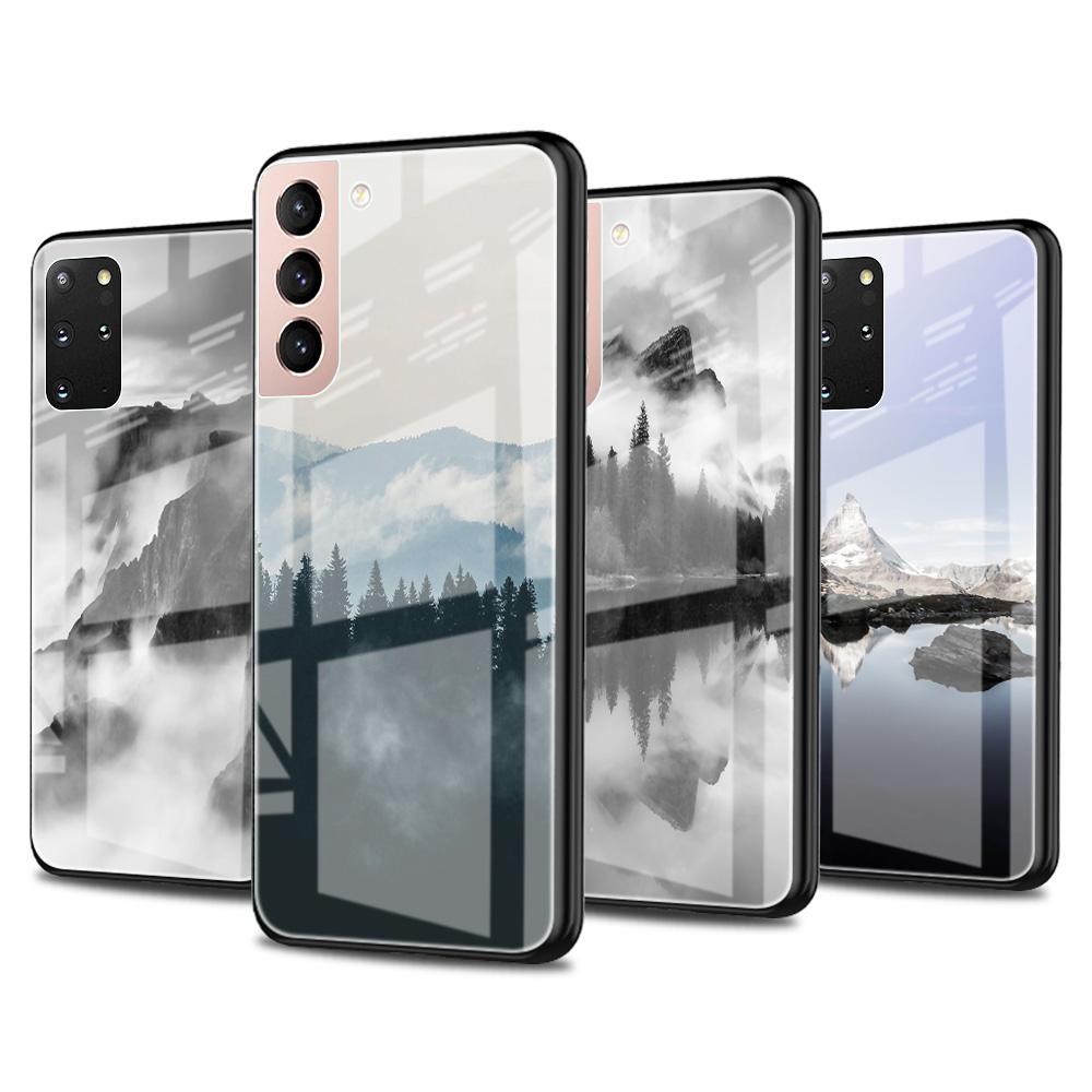 

Чехол из закаленного стекла для Samsung Galaxy S21 S20 FE S10 S9 S8 S10e Note 20 Ultra 10 Plus 9, чехол для мобильного телефона, черный, белый цвет, гора Samsung Note 9