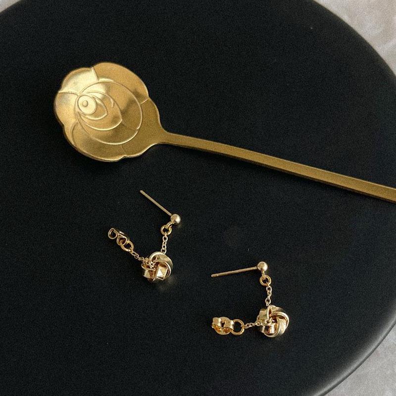 Korean & Japanese Celebrity Style Metal Knot Chain Stud Earrings - French Luxury Two-Sided Wear