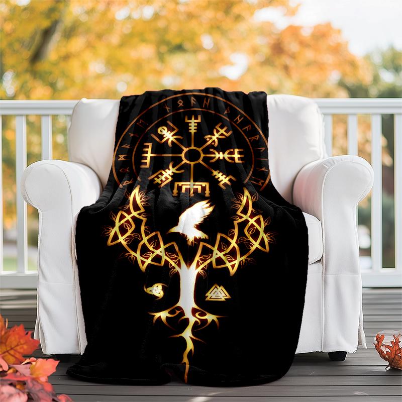 Viking Runes & Tree of Life Flannel Blanket Soft All-Season Throw, Design for Camping, Car Travel, Hiking Sofa, Bed, Office Perfect Gift for Parties