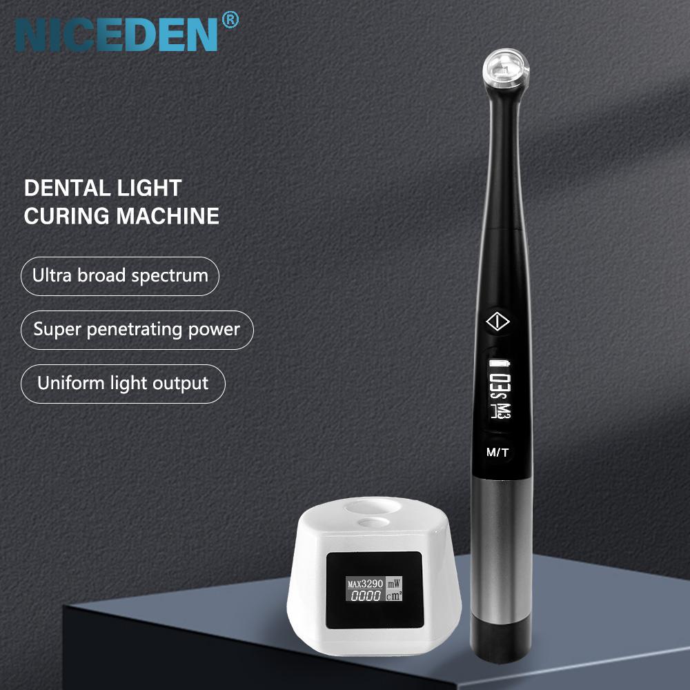 Niceden 3000 mw/cm2 Hambaravi Valguskõvastuslamp 1 Sekund Kõrge Võimsusega Kõvastamine 7 Režiimiga Kaariesedetektor LED Kõvastusvalgus