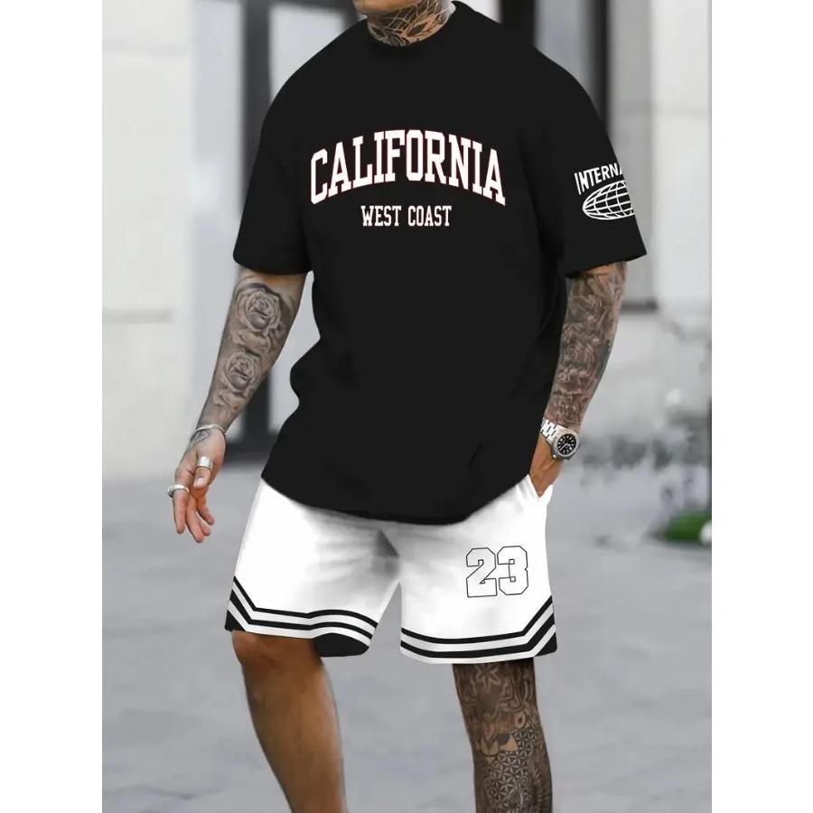 Summer New Men's Sports Set Short Sleeve T-shirt Set Casual Set Sports 3D Printed Street Wear Shorts 2-piece Set Men's Soft