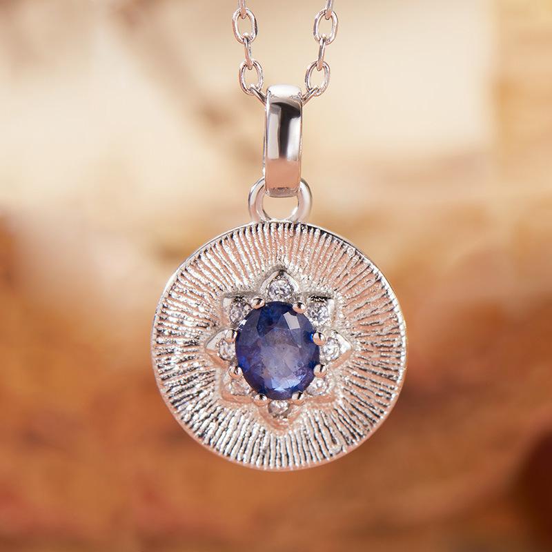 Collana Tesoro Colorato con Zaffiro Naturale, Granato Tanzaniano, Peridoto, Ciondolo da Donna, Argento Sterling S925, Design con Piatto di Giada